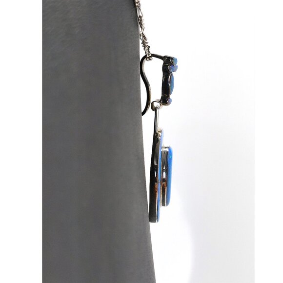 Native American Blue Opal Necklace Earrings Set Oval 925 Sterling Signed MY - Picture 9 of 12